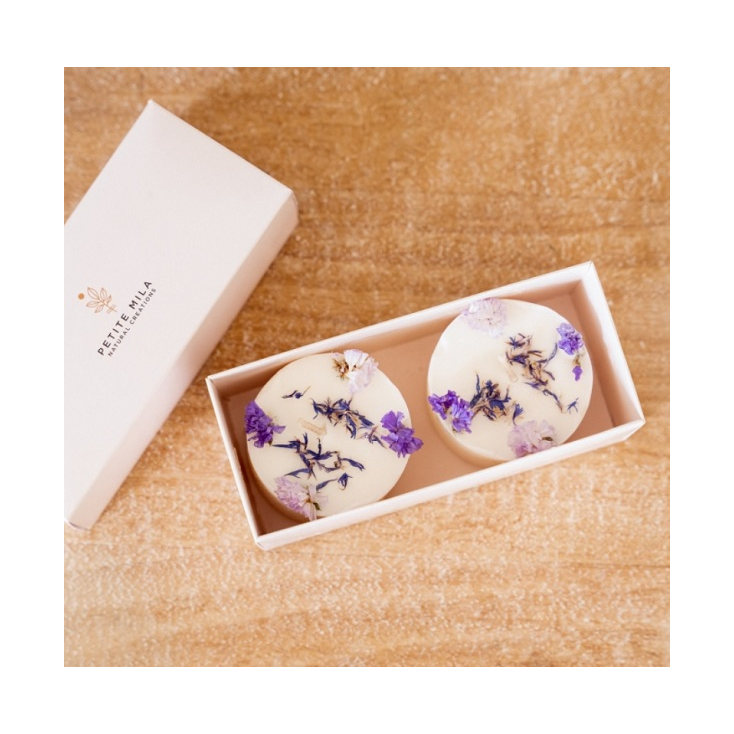 Coffret de 2 bougies fleurs séchées - mauve