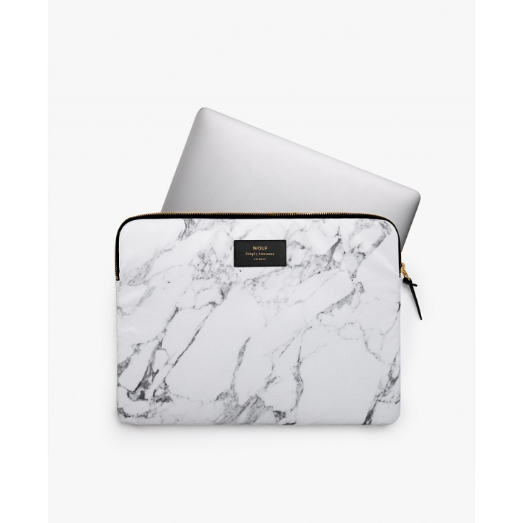 Pochette ordinateur 15 pouces - White marble - Rose Avril