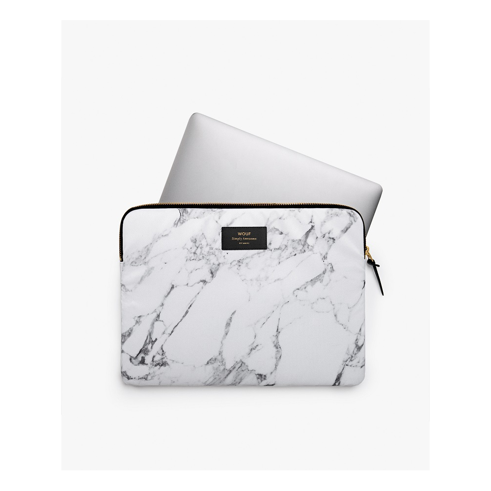 Pochette ordinateur 15 pouces - White marble