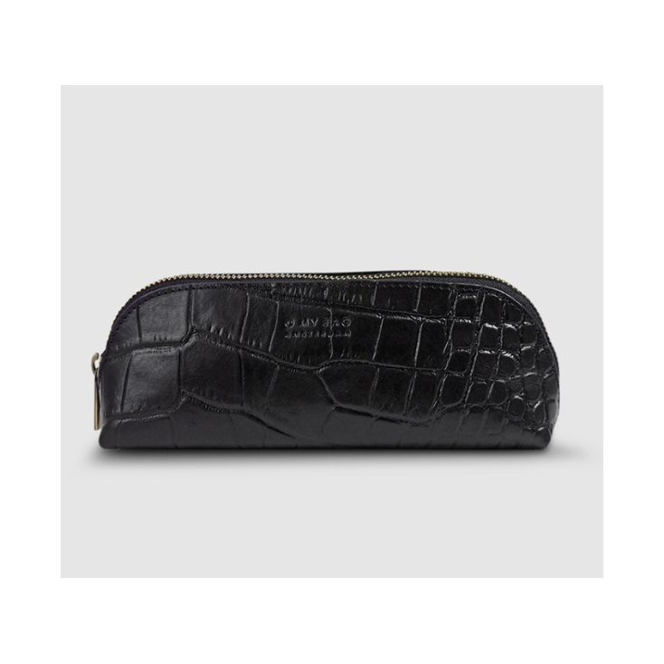 Pencil Case - Black Croco Leather - Large