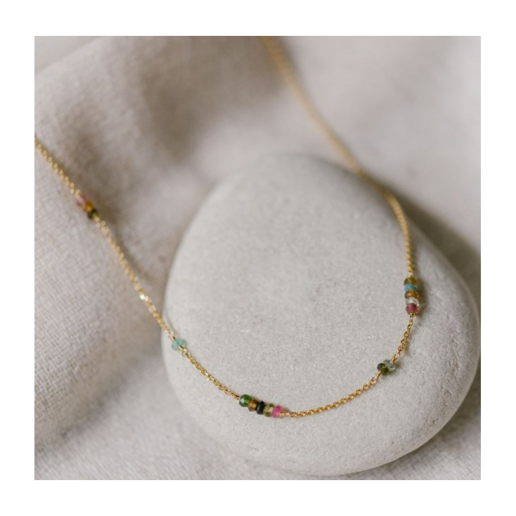 Collier 10851 Uma plaqué or - Tourmaline multicolor - Amulette