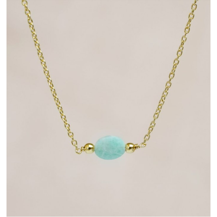 Collier - amazonite oval with two dots - gold plated - 3196-GB-5