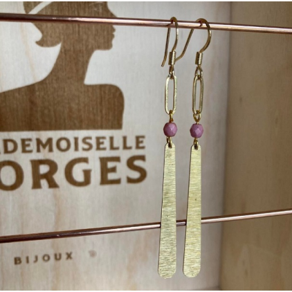 Boucles d'oreilles laiton doré - Bisou - Rose mat