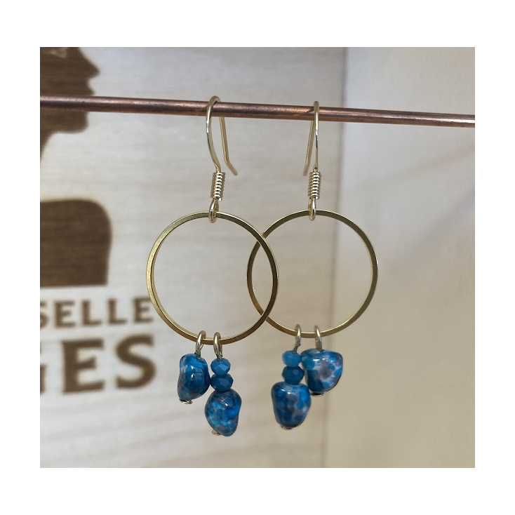 Boucles d'oreilles laiton doré - Anaïs - bleu