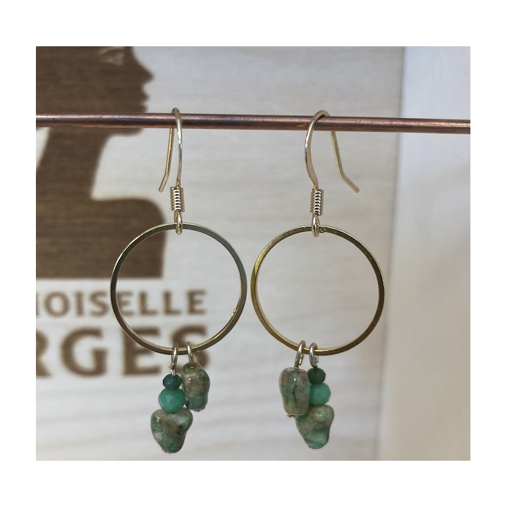 Boucles d'oreilles laiton doré - Anaïs - vert