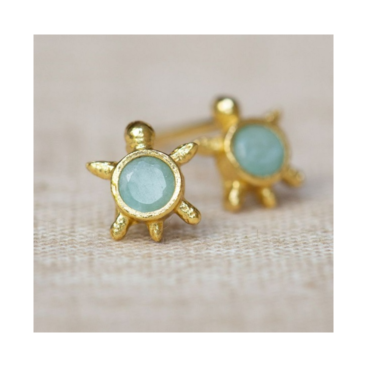 Boucle d'oreille clou tortue avec 3mm amazonite 10064-GB-5