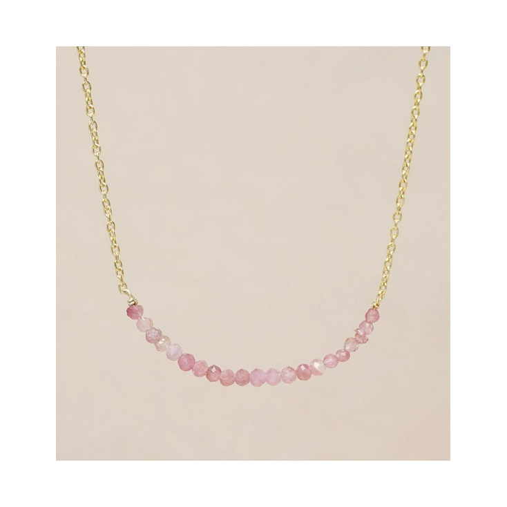 Collier peach tourmaline small beads gold plated - 3187-GB-11