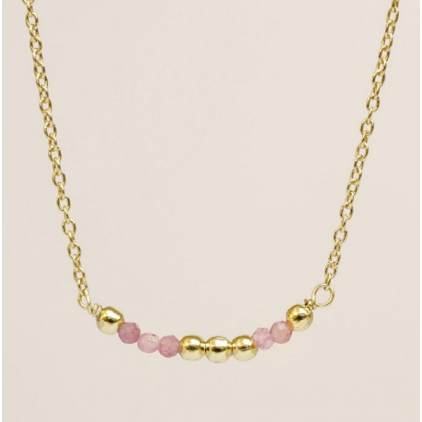 Collier - tourmaline and plain beads - gold plated - 3188-GB-11