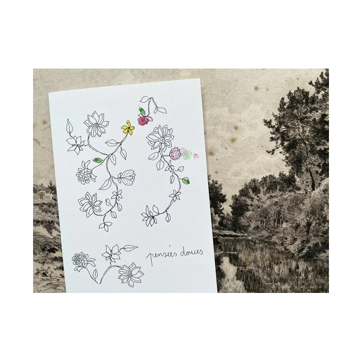 Papillonnage - carte postale - Pensées douces