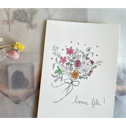 Papillonnage - carte postale - Bonne fete (bouquet)
