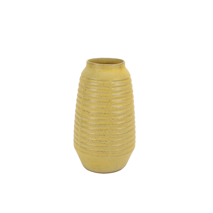 Carved Tall Vase - Yellow
