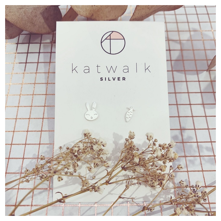 Boucles d'oreilles lapin carotte - argent