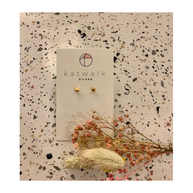 Boucles d'oreilles - or - cube