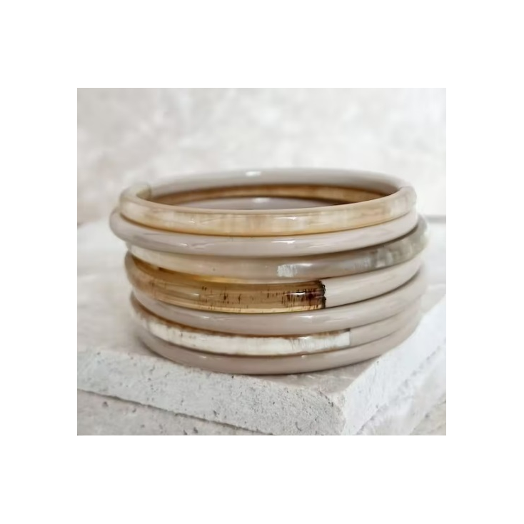 Bracelet jonc corne - 5 mm - Naturel- beige et ivoire