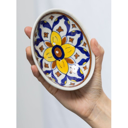 Soap Dish - blue pottery - jaune - POR559
