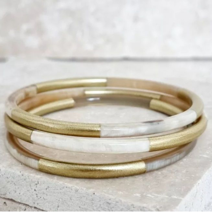 Bracelet jonc corne - 5 mm - Tricolore- Or