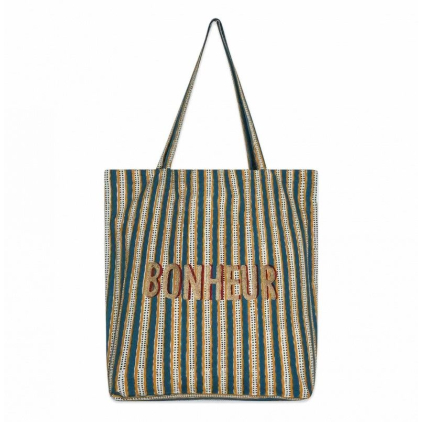 Tote Bag - Bonheur - Stripe - Vert pin