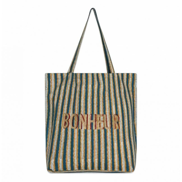 Tote Bag - Bonheur - Stripe - Vert pin