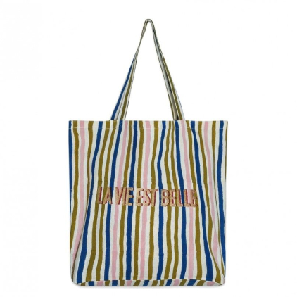 Tote Bag - La vie est belle - Multi stripe - Olive