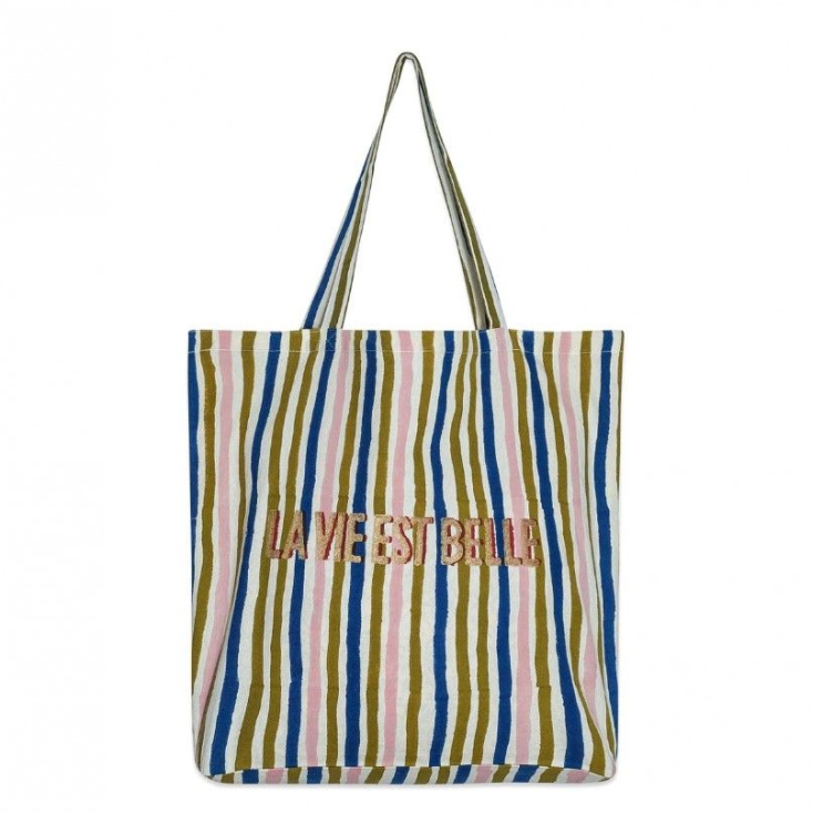 Tote Bag - La vie est belle - Multi stripe - Olive