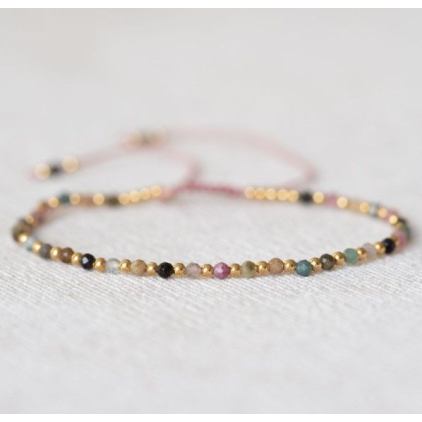 Bracelet tourmaline 1+1 gem gold plated - 22002-MG-11