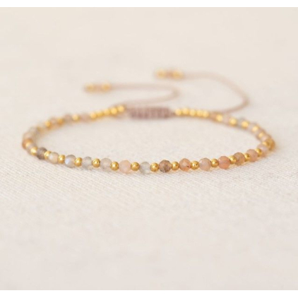 Bracelet peach moonstone 1+1 gem gold plated - 22002-MG-18