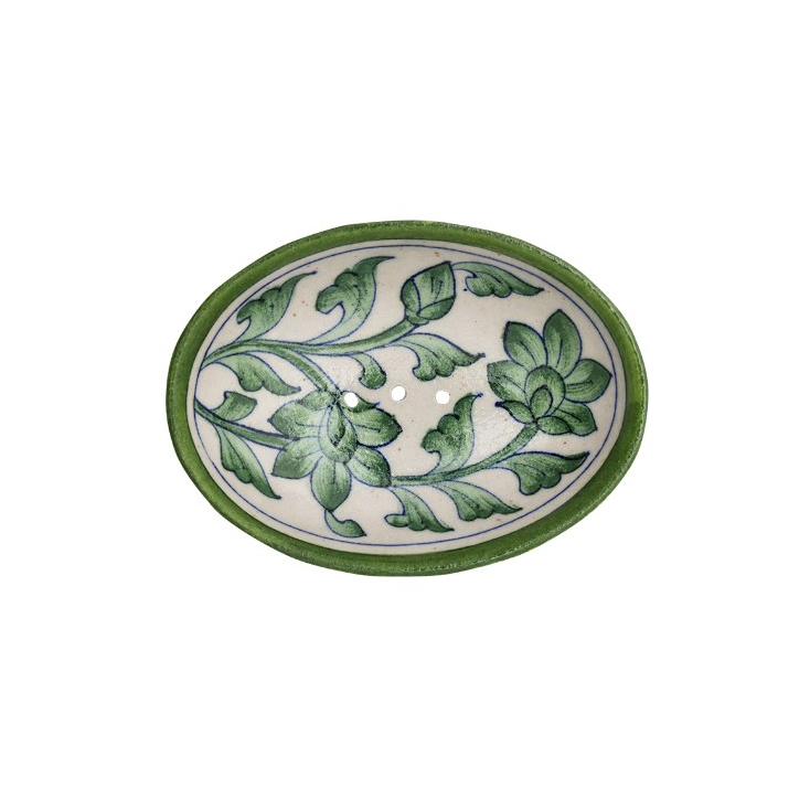 Soap Dish - blue pottery - vert - POR556