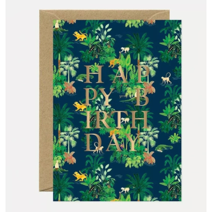 Carte A6 avec enveloppe - Gold Happy Bday Croco Wild