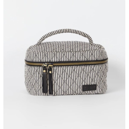 Elise Makeup Bag - Cotton Black Classic Leather