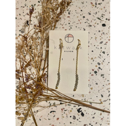 Boucles d'oreilles - or - pendantes chaînette et pierres grises