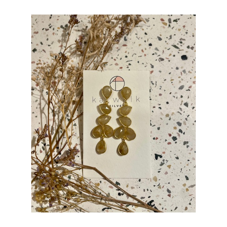 Boucles d'oreilles - or - longues pierres ocre