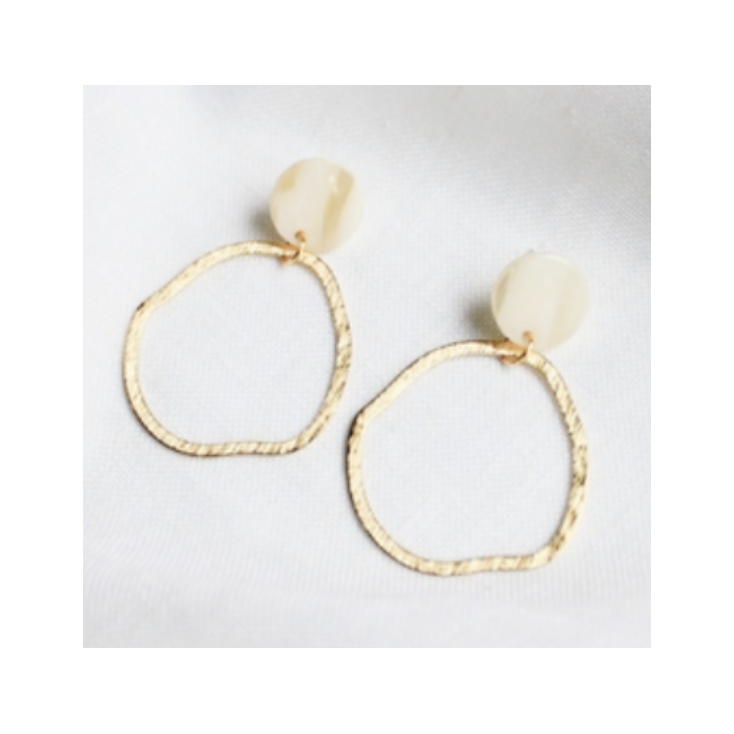 Boucles d'oreilles B062 acetate marbré gris et laiton doré