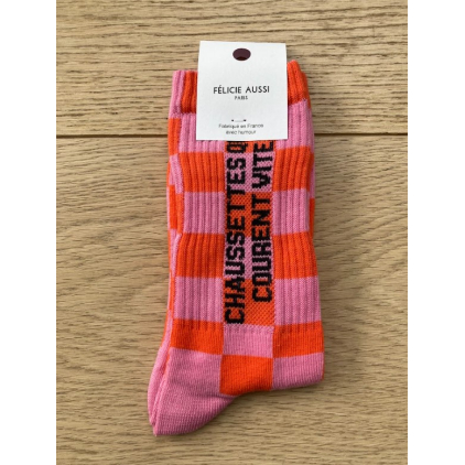 Chaussettes - Qui courent vite - damier rose - 36/40