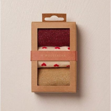 Pack de 3 chaussettes - petit coeur bordeaux doré
