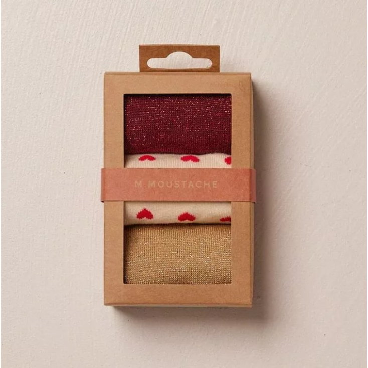 Pack de 3 chaussettes - petit coeur bordeaux doré