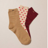 Pack de 3 chaussettes - petit coeur bordeaux doré