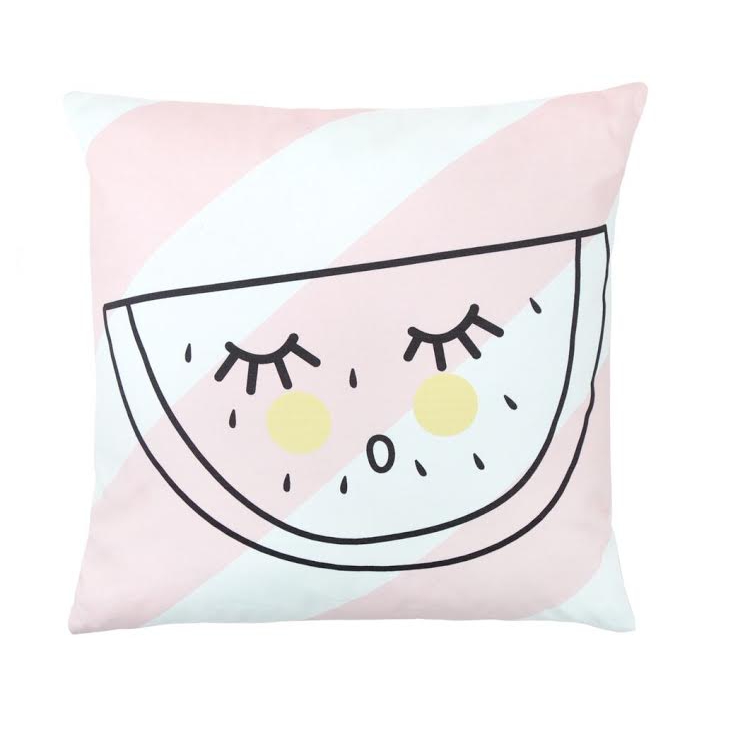Coussin imprimé rayures roses 1 face pastèque