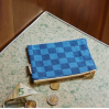 Porte-monnaie Marie imprimé damier - Bleu grec / bleu navy