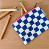 Porte-monnaie Marie imprimé damier - Ecru / bleu navy