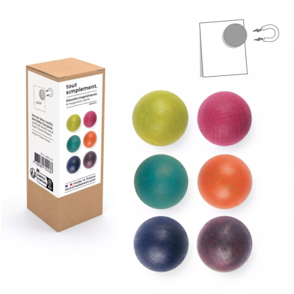 Pack de 6 petites boules magnétiques en bois - mix de couleurs