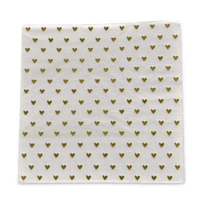 Serviettes en papier - coeurs dorés - pack de 20 - 016416