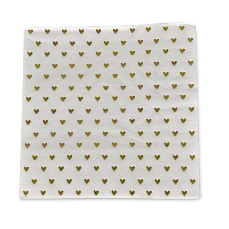Serviettes en papier - coeurs dorés - pack de 20 - 016416