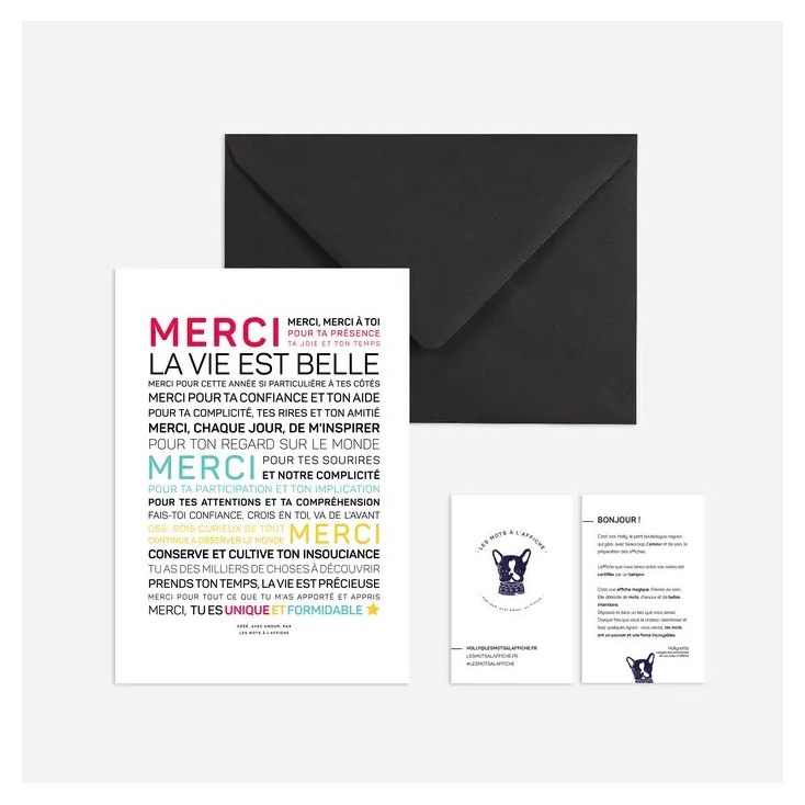 Carte postale avec enveloppe - Merci la vie est belle coloré