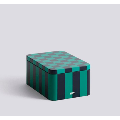 Boite métallique reclangulaire - Tin Container - vert et bleu foncé