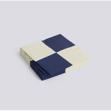 Serviettes en papier - PATTERN - carreaux L - blanc cassé et bleu foncé