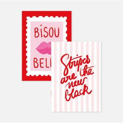 Duo de carnets de poche - Bisous Bella Stripes