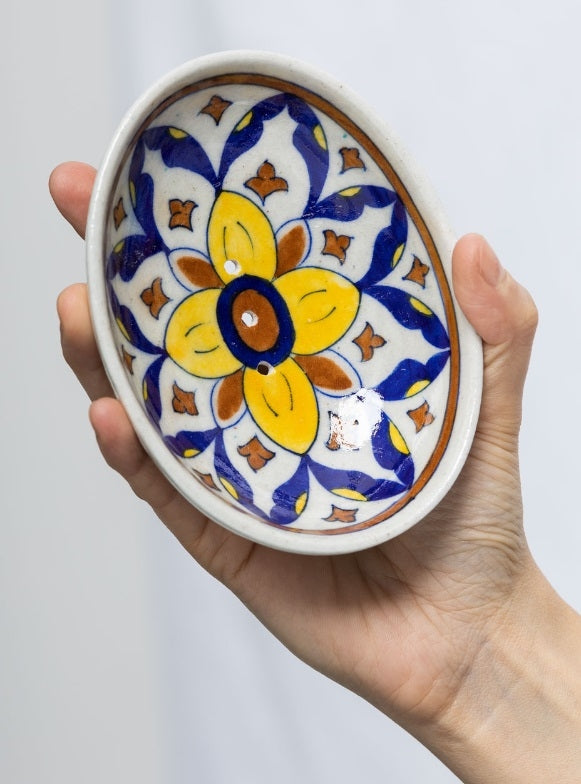 Soap Dish - blue pottery - jaune - POR559