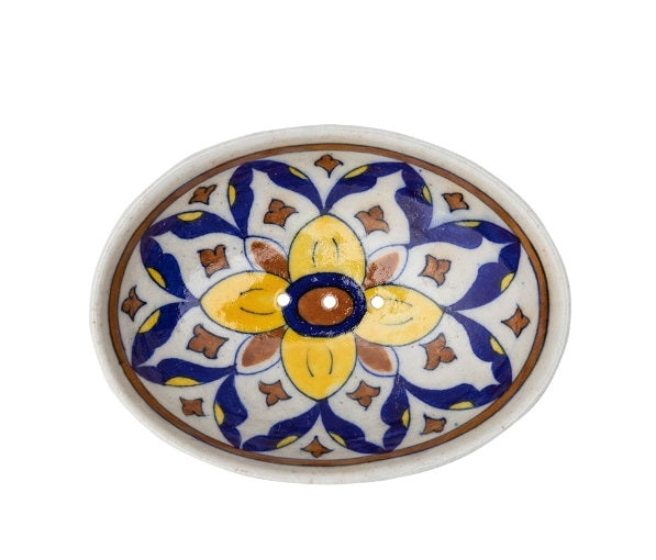 Soap Dish - blue pottery - jaune - POR559