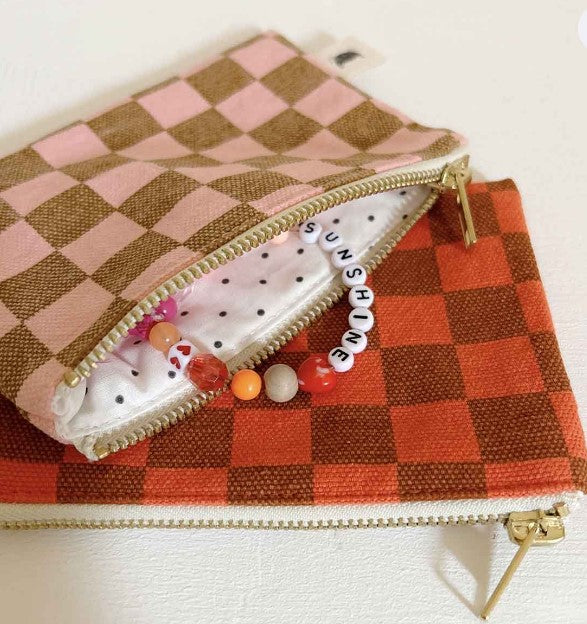 Porte-monnaie Marie imprimé damier - Rose