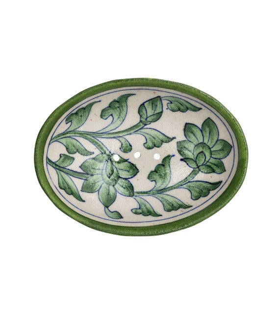 Soap Dish - blue pottery - vert - POR556